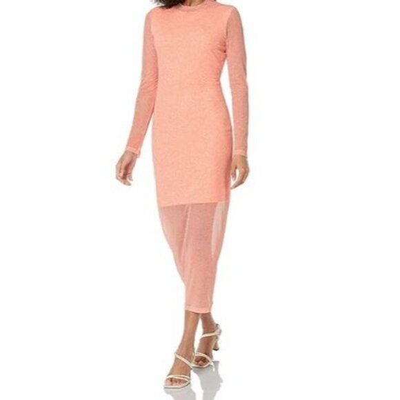 Hugo Boss Womens Nasusi Long Sleeve Orange Stretch Mesh Paisley Midi Dress Large - Picture 13 of 13